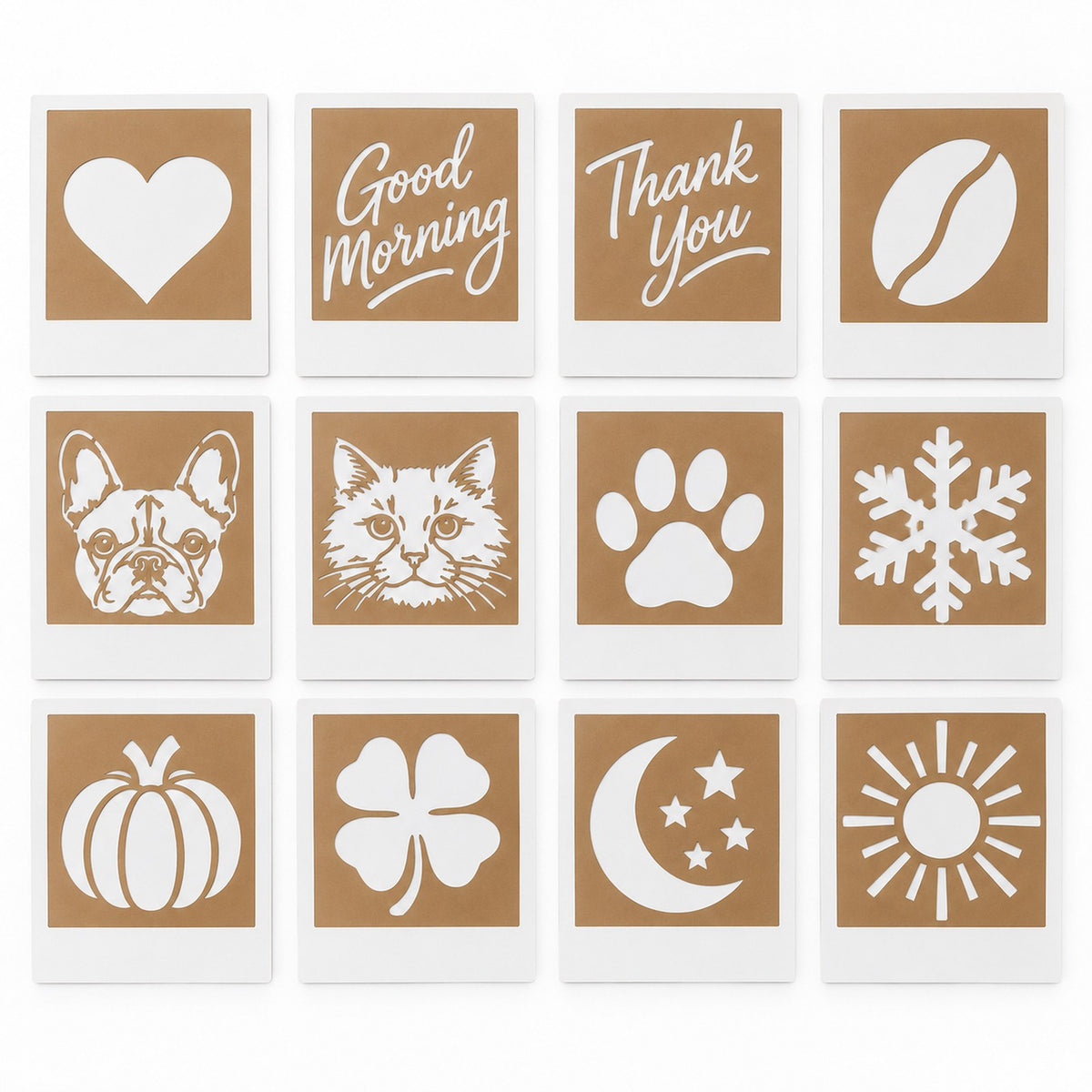 The 12 stencil cards